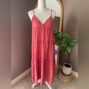 TEMPO PARIS Linen Pink Tiered Maxi Dress